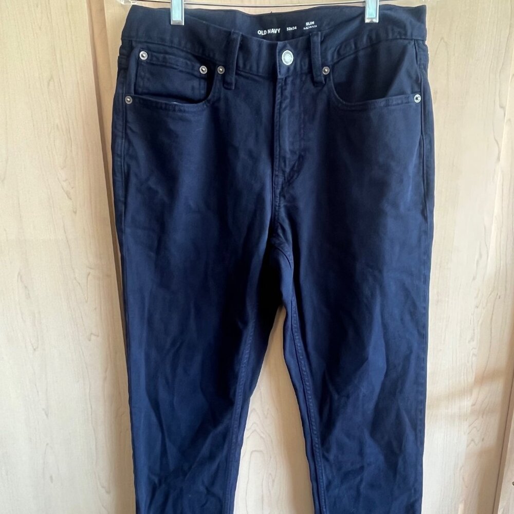 OLD NAVY MEN'S BUILT IN FLEX STRAIGHT LEG JEANS DARK BLUE 32X34 30" Inseam